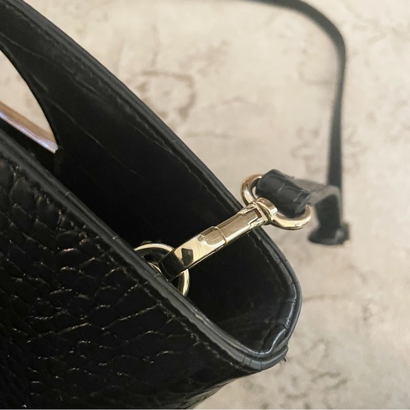 Nine West Black Faux Croc Bucket Bag with Adjustable and Detachable Strap - Picture 5 of 10